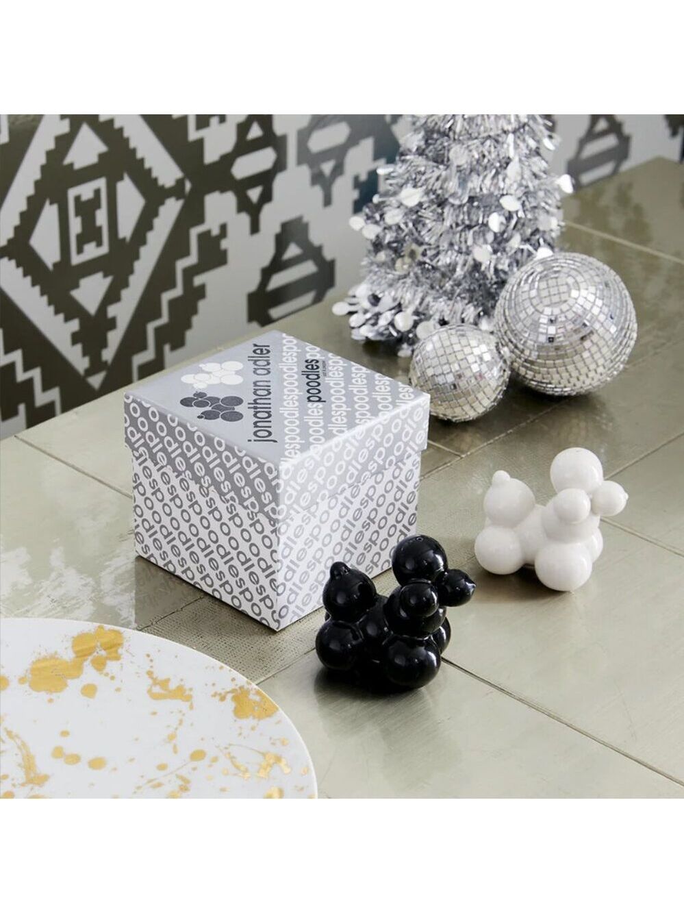 Jonathan Adler Poodles Salt & Pepper Shakers black & white